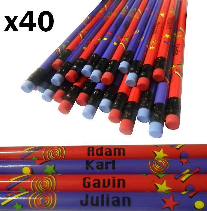 10 X Set of 4 Pack Boys Personalised Pencils with Rubber Kid Gift Child Name A-K