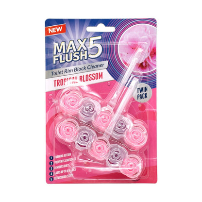 6x Max Flush 5 Toilet Rim Block Cleaner Twin Pack (6 x 2 = 12 x 45g Rim Blocks)