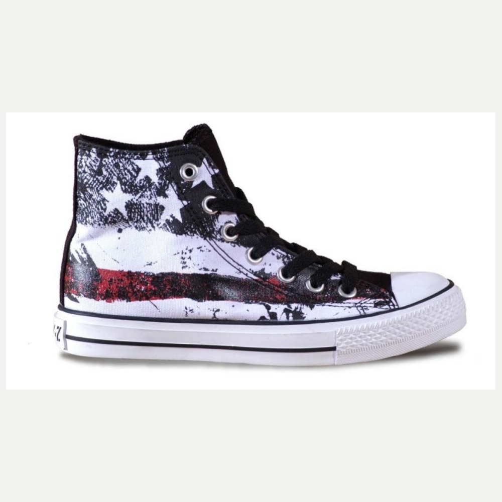 Andy-Z Men's Lace Up Canvas Sneakers High Top Flat Round Toe UK USA Flag Print