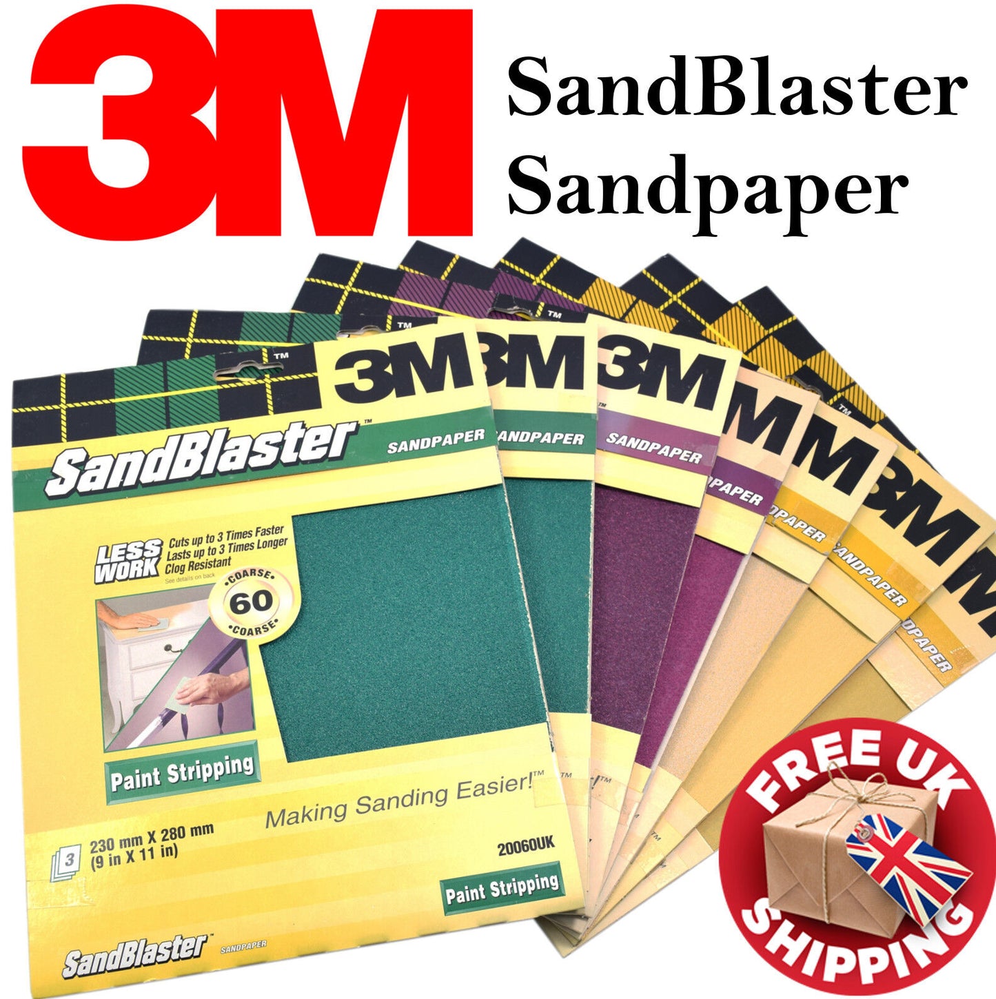 3M Sandblaster Sandpaper Sheets Paint Stripping, Bare Surfaces & Between Coats