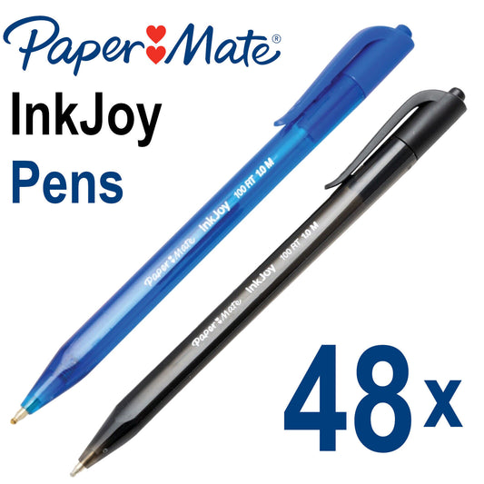 48x Paper Mate InkJoy 100RT 1.0mm Retractable Medium Ballpoint Pens (Blue/Black)