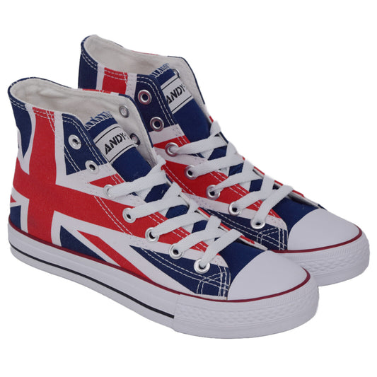 Andy-Z Lace Up Classic Canvas High-Top Trainers - UK / USA Flag - Black / White