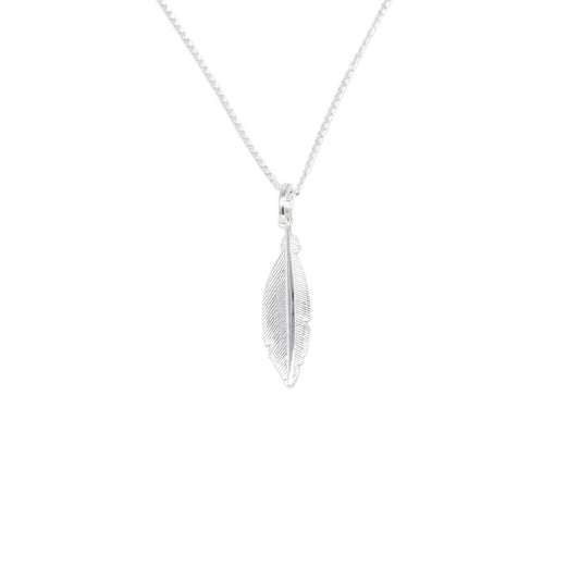 Genuine 925 Sterling Silver Feather Pendant Necklace on 14-24" Curb Chain