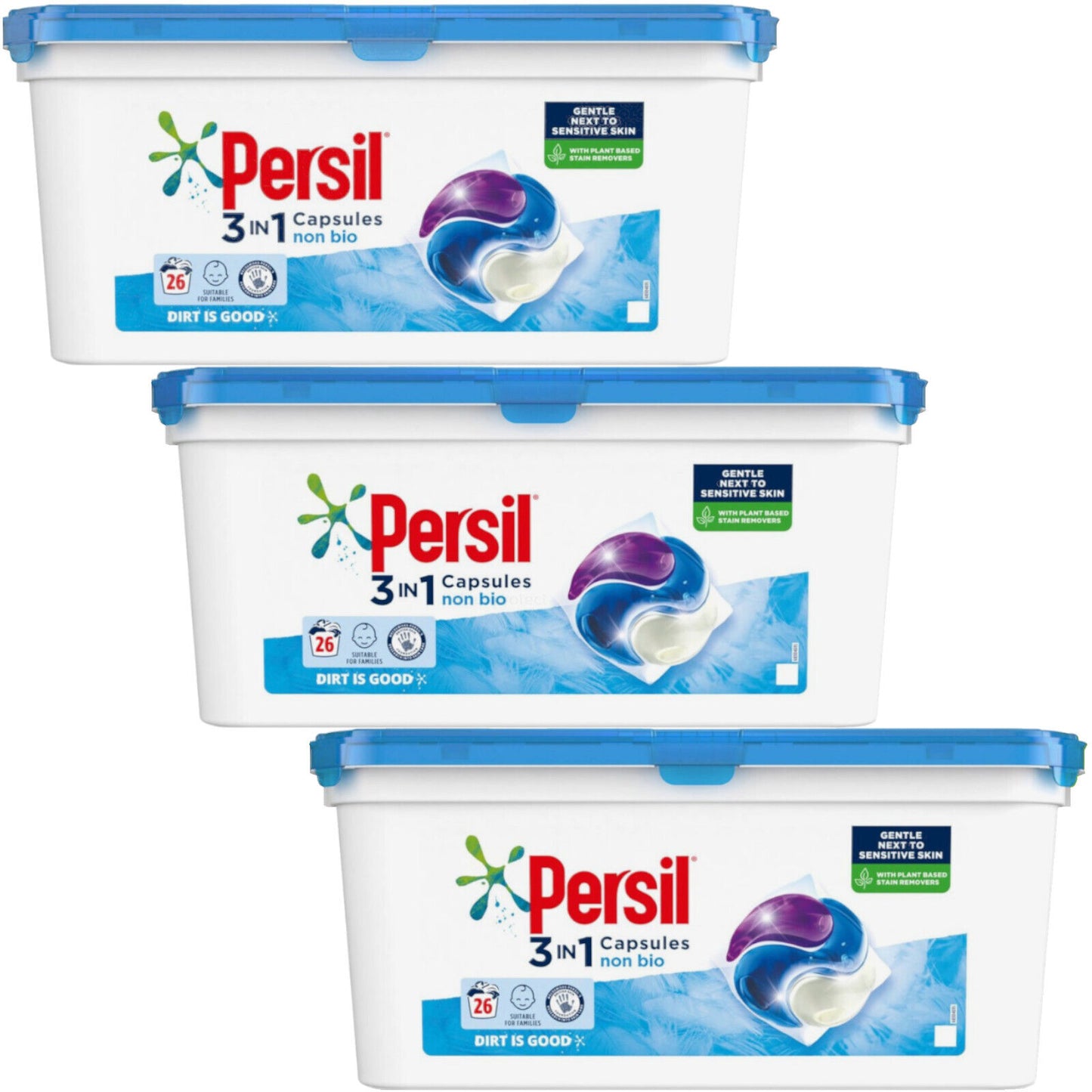 3x Persil 3 in 1 Laundry Washing Capsules, 26's x 3 = 78 Washes (3 Types)