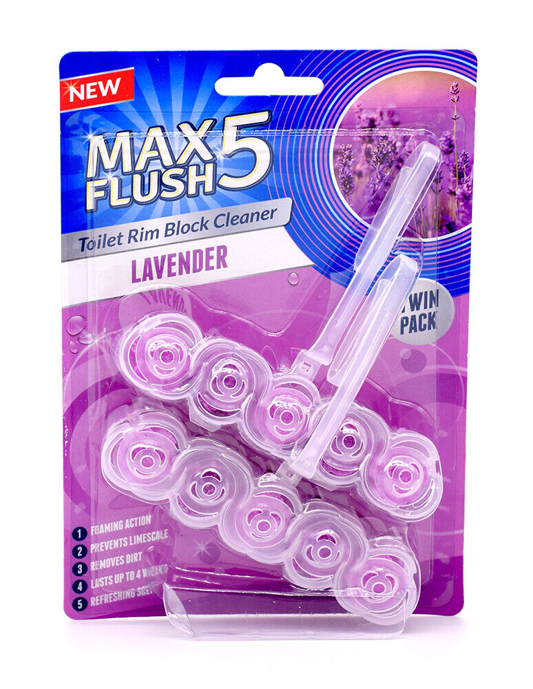 6x Max Flush 5 Toilet Rim Block Cleaner Twin Pack (6 x 2 = 12 x 45g Rim Blocks)