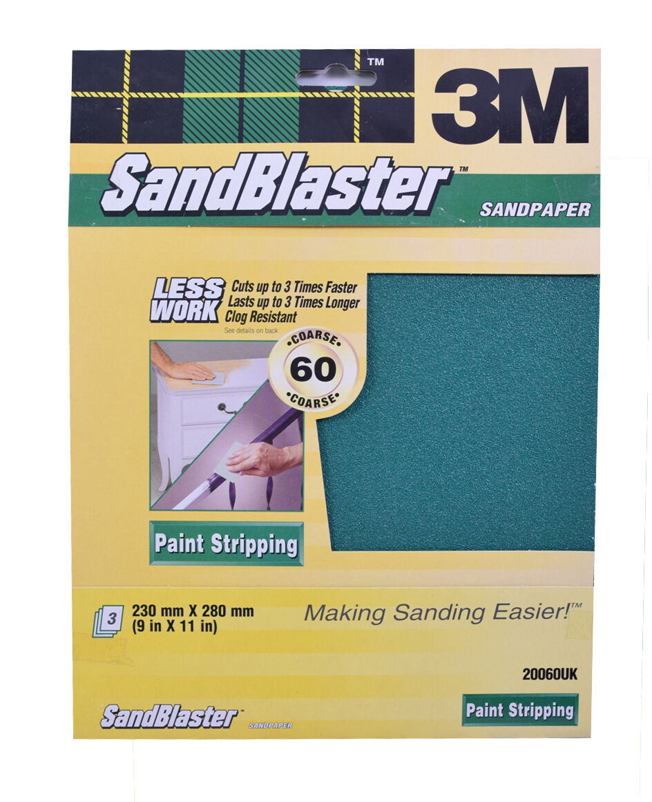 3M Sandblaster Sandpaper Sheets Paint Stripping, Bare Surfaces & Between Coats