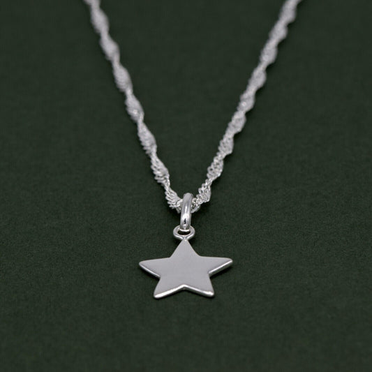 Genuine 925 Sterling Silver Star Pendant Necklace on Singapore Chain