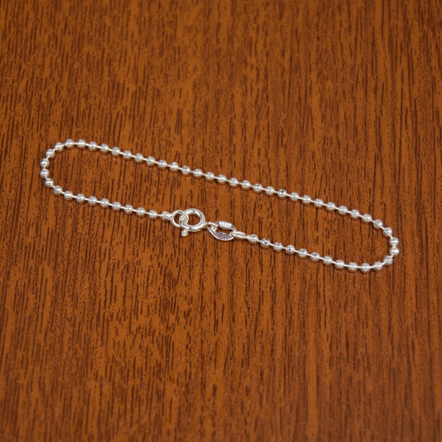Genuine 925 Sterling Silver Diamond-Cut Ball Bead Bracelet