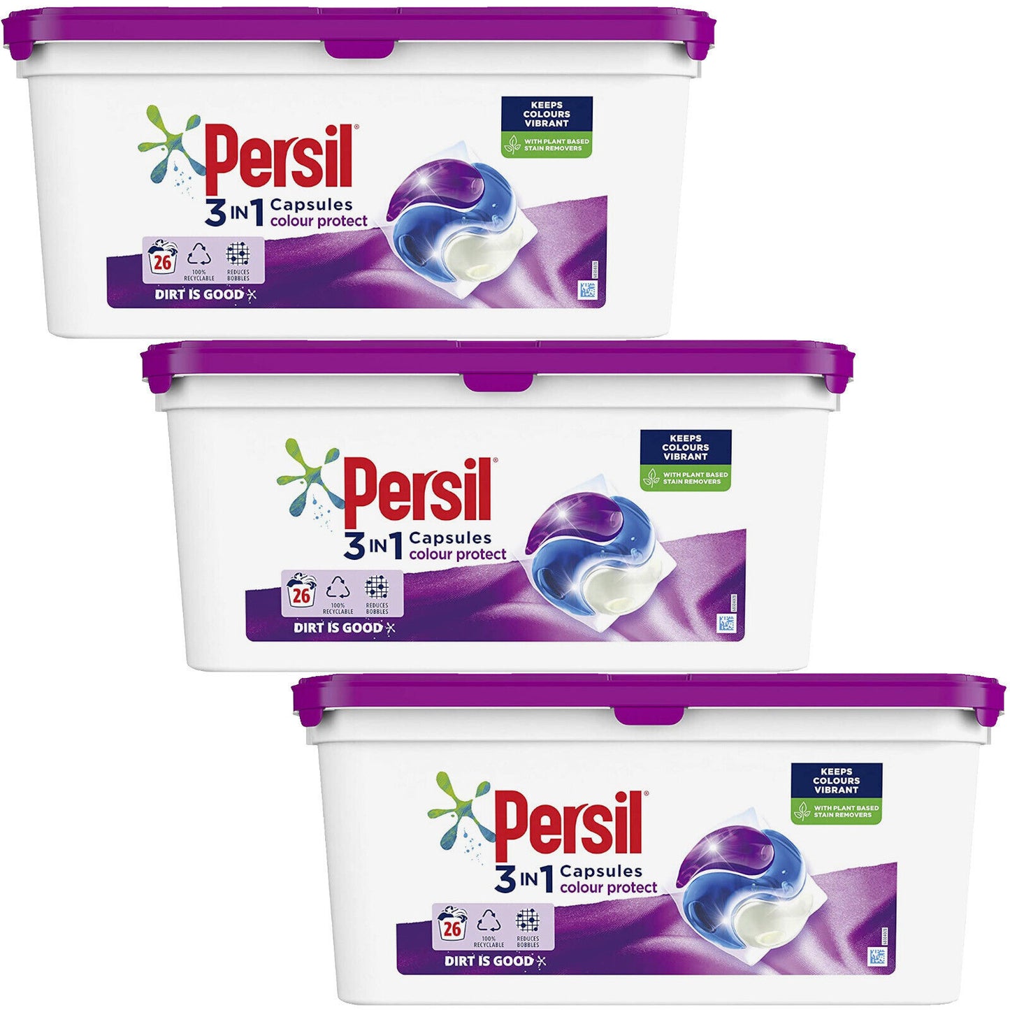3x Persil 3 in 1 Laundry Washing Capsules, 26's x 3 = 78 Washes (3 Types)