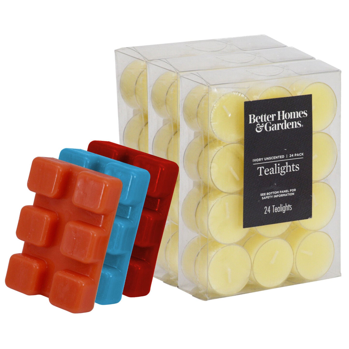 BH&G Quality Unscented Plastic Tealights Night Light Candles with Wax Melt Cubes