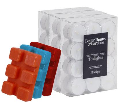 BH&G Quality Unscented Plastic Tealights Night Light Candles with Wax Melt Cubes