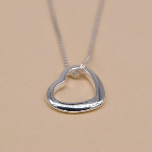 Genuine 925 Sterling Silver Floating Heart Pendant Necklace on 14”-24" Box Chain