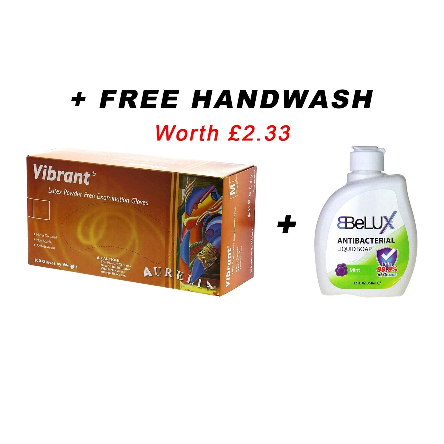 100 Aurelia Vibrant Latex White Disposable Powder Free Gloves +Free Antibac Soap