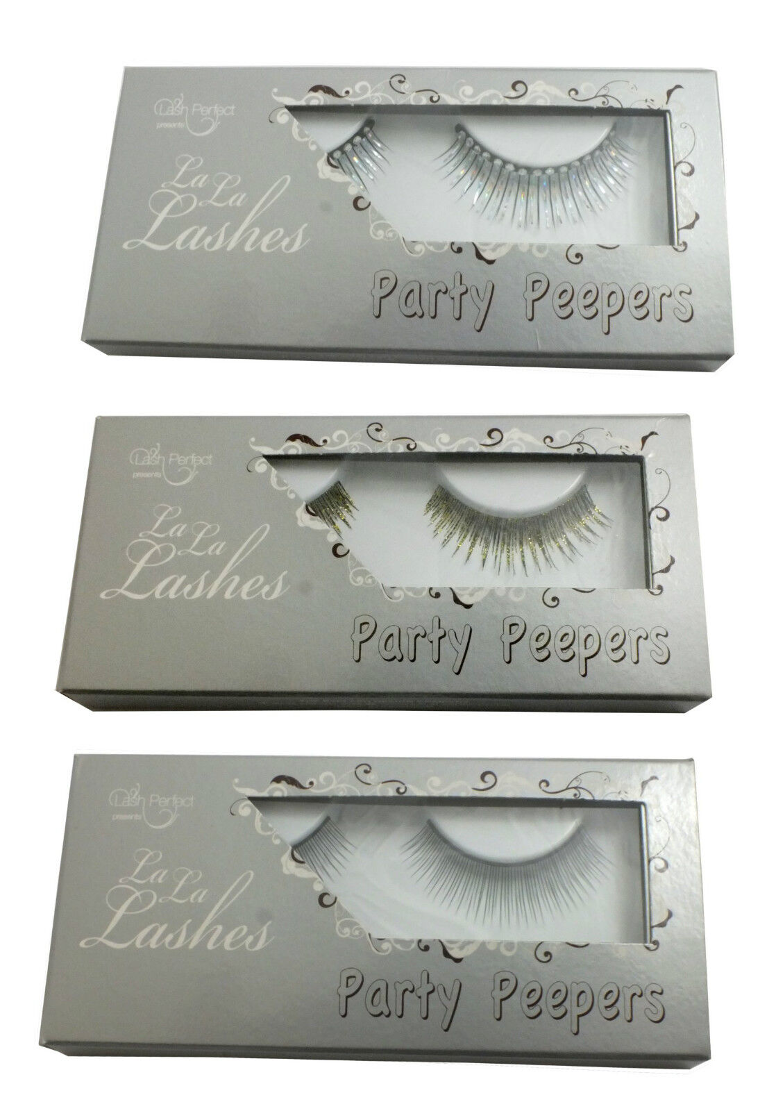 3x La La Perfect La La Lashes Party Peepers False Lashes Black and Silver, Black