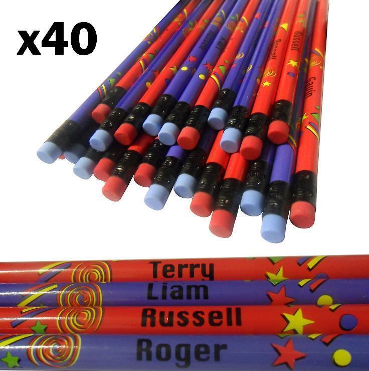 10 X Set of 4 Pack Boys Personalised Pencils with Rubber Kid Gift Child Name L-T