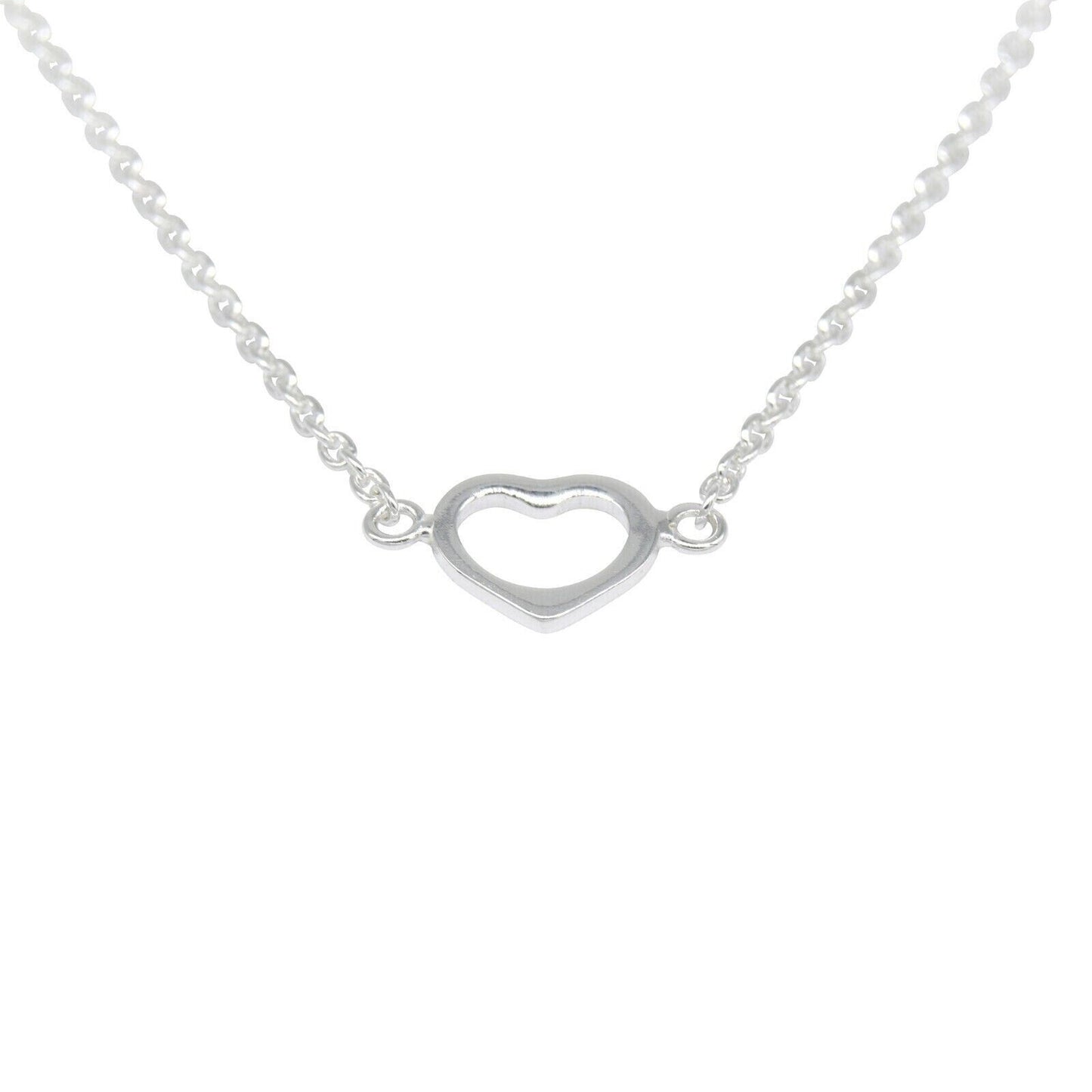 Genuine 925 Sterling Silver Open Heart on Rolo Chain Necklace