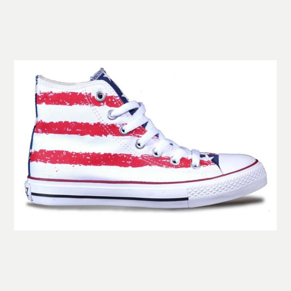Andy-Z Men's Lace Up Canvas Sneakers High Top Flat Round Toe UK USA Flag Print