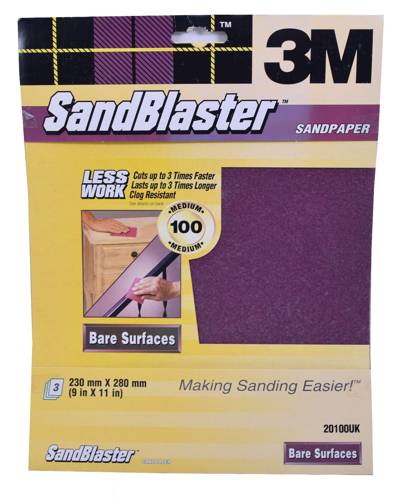 3M Sandblaster Sandpaper Sheets Paint Stripping, Bare Surfaces & Between Coats