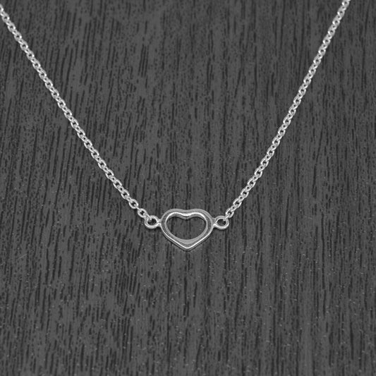 Genuine 925 Sterling Silver Open Heart on Rolo Chain Necklace