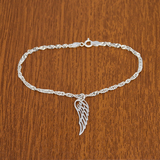 Genuine 925 Sterling Silver Singapore Chain Bracelet W/ Wing Charm