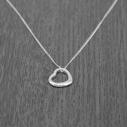 Genuine 925 Sterling Silver Floating Heart Pendant Necklace on 14-24" Curb Chain