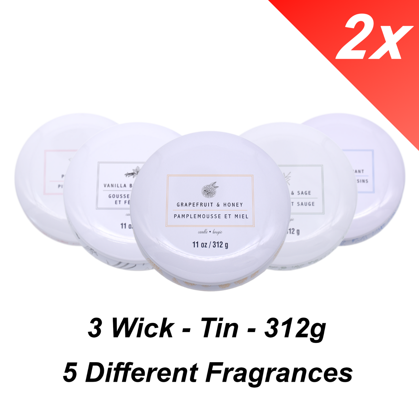 2x Ashland Home Fragrance 3 Wick Fragranced Candle - 312g Each Tin Candle