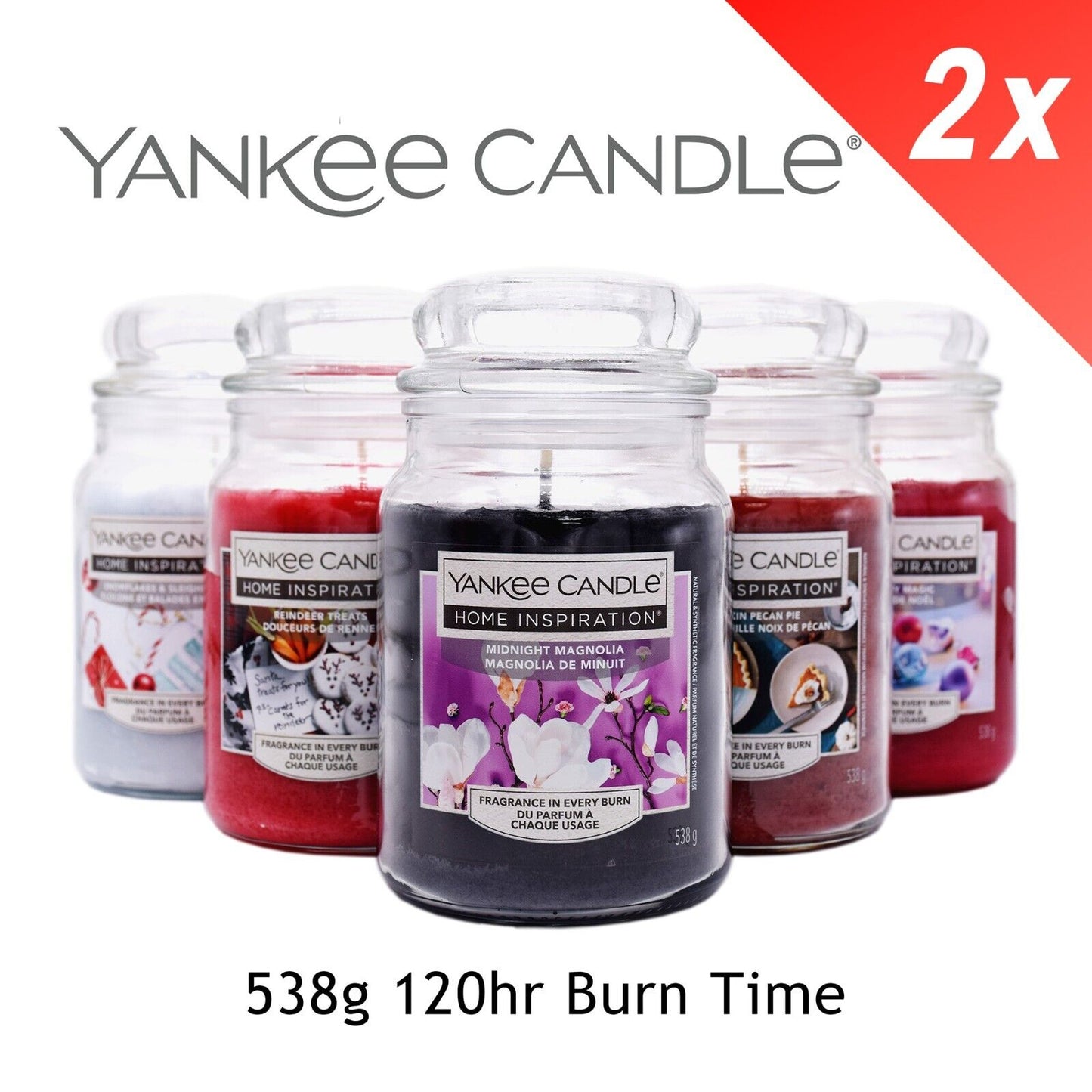 2x Yankee Candle Home Inspiration *Holiday* Large Glass Jar 538g 120hr Burn Time