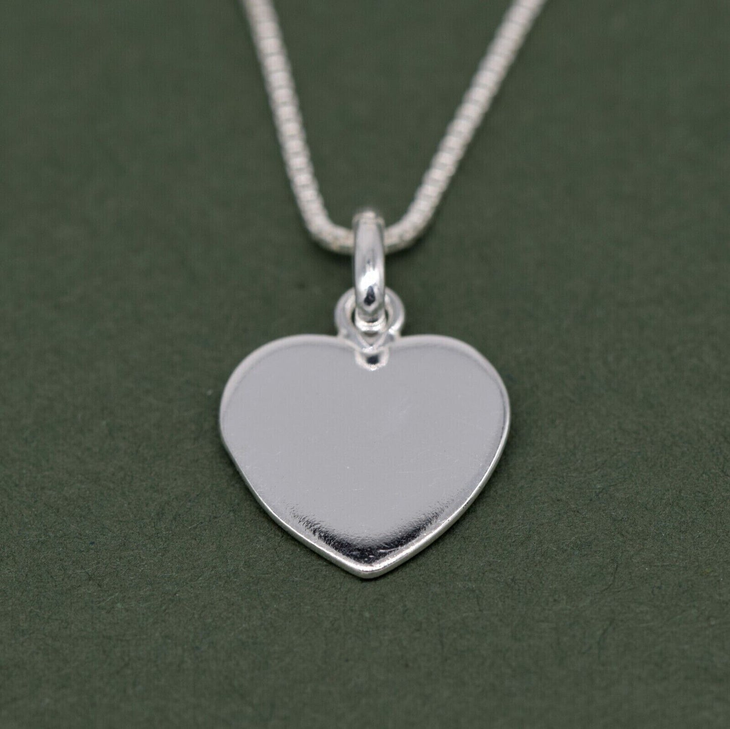 Genuine 925 Sterling Silver Flat Heart Pendant Necklace on 14”-24" Box Chain