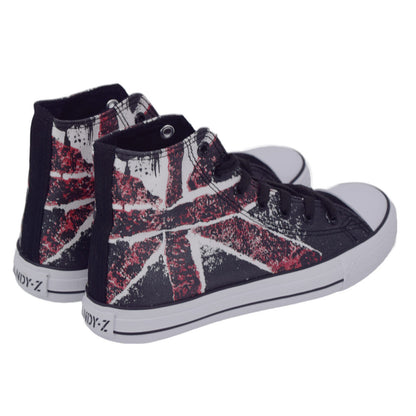 Andy-Z Lace Up Classic Canvas High-Top Trainers - UK / USA Flag - Black / White