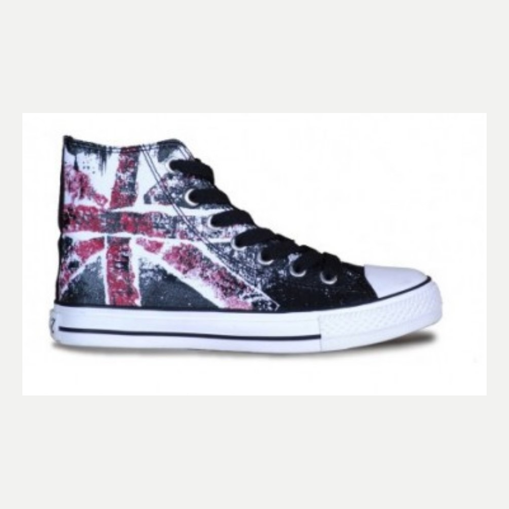 Andy-Z Men's Lace Up Canvas Sneakers High Top Flat Round Toe UK USA Flag Print