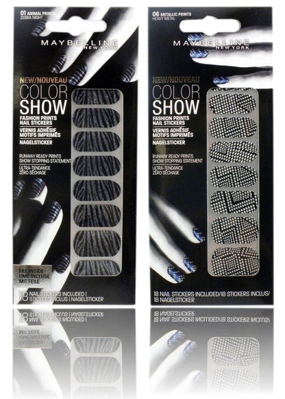1,4 X Maybelline Nail Sticker Zebra Animal & Metallic Print Shiny Nail Art Decor