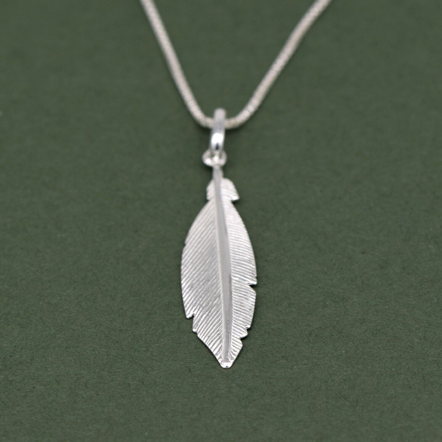 Genuine 925 Sterling Silver Feather Pendant Necklace on 14”-24" Box Chain