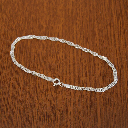 Genuine 925 Sterling Silver Singapore Twisted Curb Bracelet