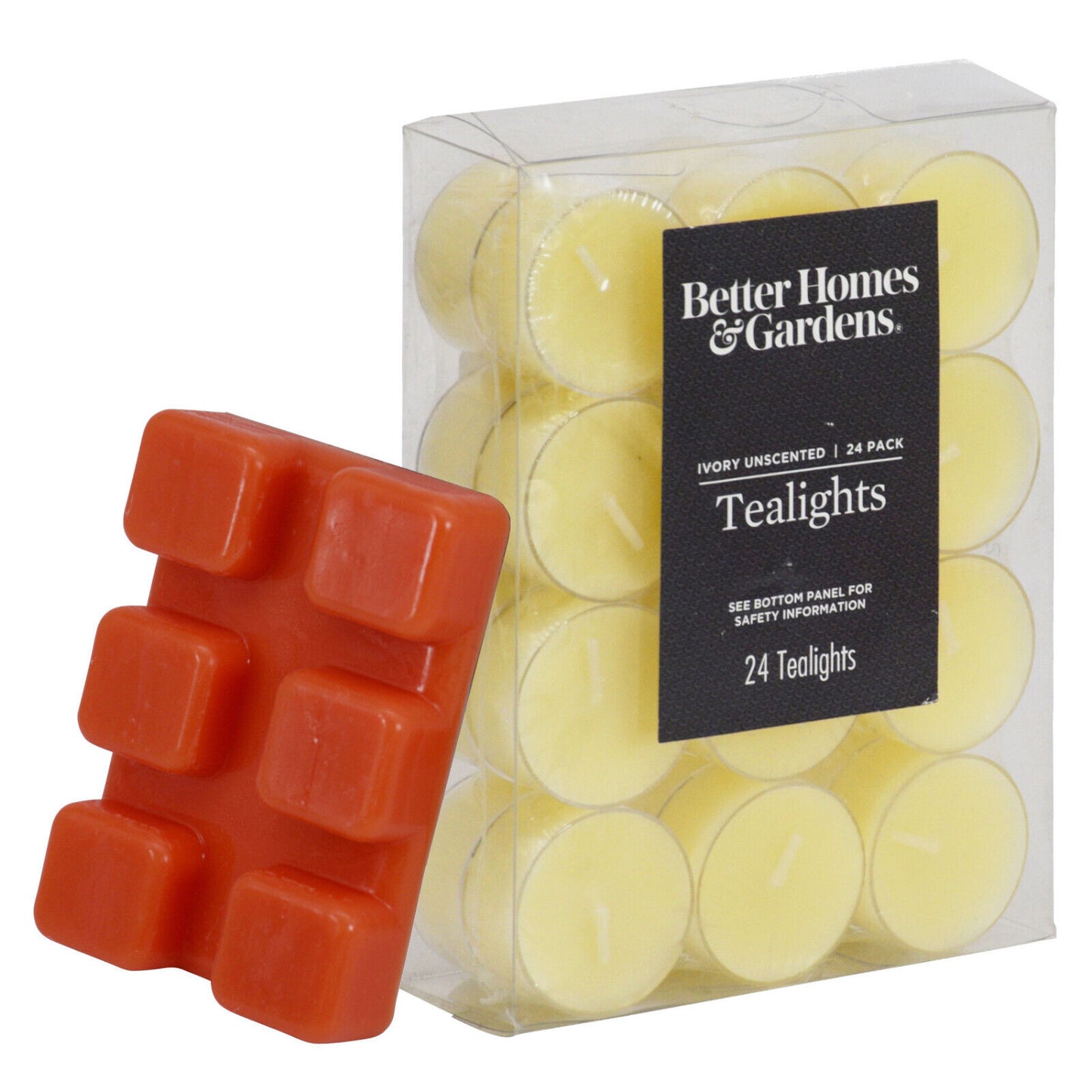 BH&G Quality Unscented Plastic Tealights Night Light Candles with Wax Melt Cubes