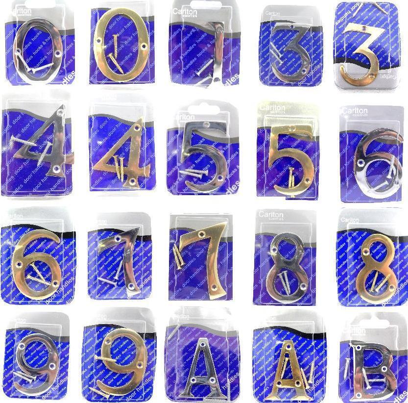 Solid Polished Brass & Chrome Door Numbers and Letter For House, Flat, Apartment
