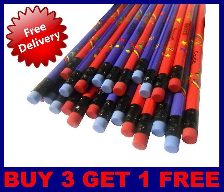 1 Pack - Set of 4 Boys Personalised Pencils with Rubber Kid Gift Child Name L-T