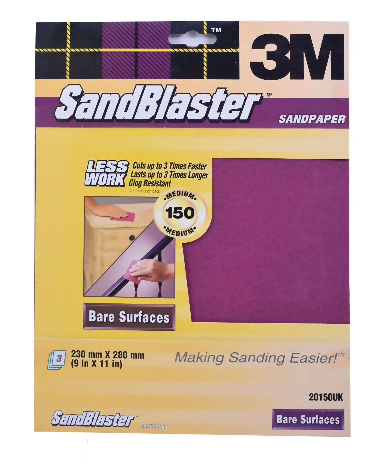 3M Sandblaster Sandpaper Sheets Paint Stripping, Bare Surfaces & Between Coats