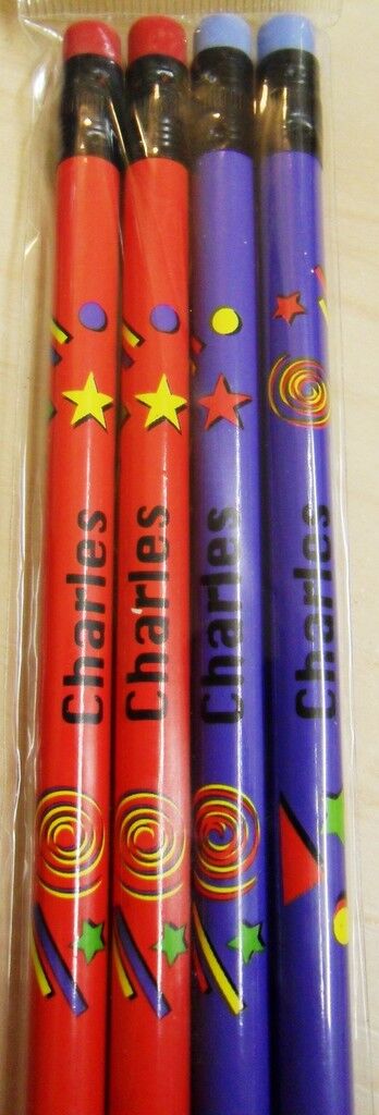 10 X Set of 4 Pack Boys Personalised Pencils with Rubber Kid Gift Child Name A-K