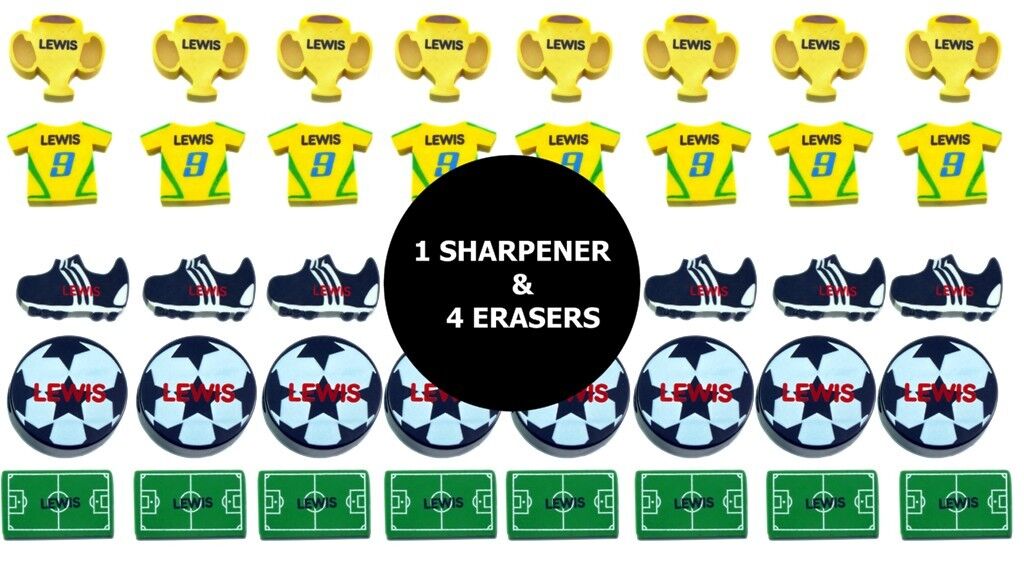 Boys Football Erasers and Pencil Sharpener Set Ideal for School Kids Exam