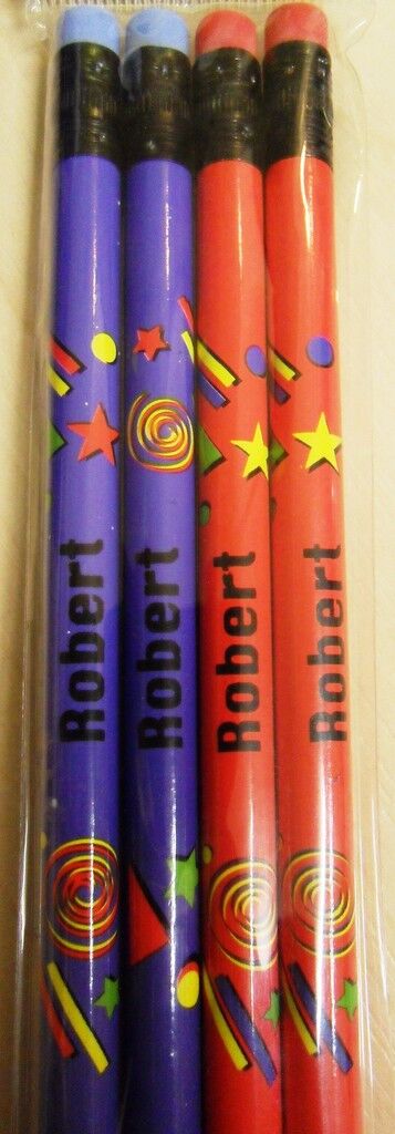 10 X Set of 4 Pack Boys Personalised Pencils with Rubber Kid Gift Child Name L-T