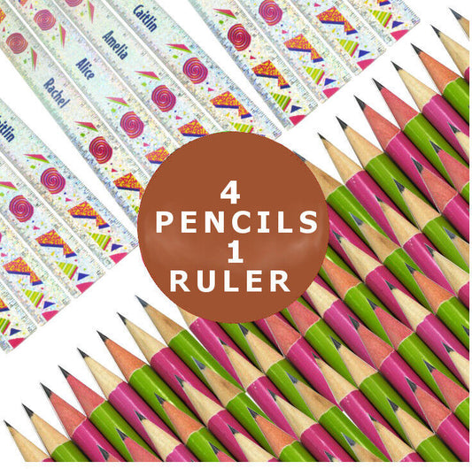 4,16,48,100 HB Pencils with Rubber Tip & Ruler Girls Kids Exam School Stationery
