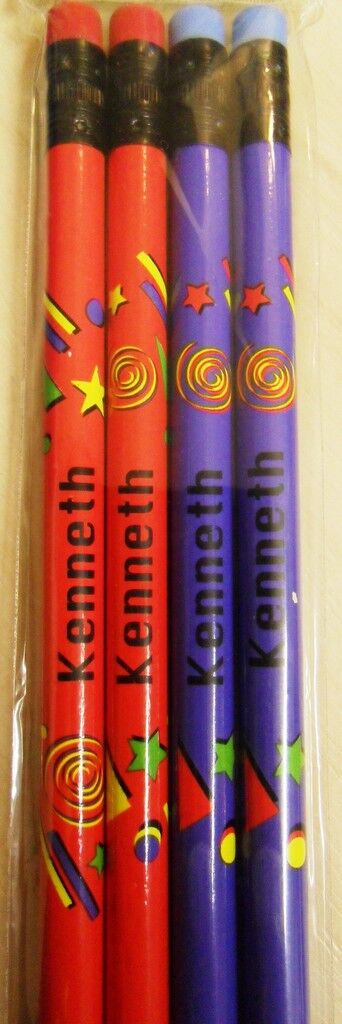 10 X Set of 4 Pack Boys Personalised Pencils with Rubber Kid Gift Child Name A-K