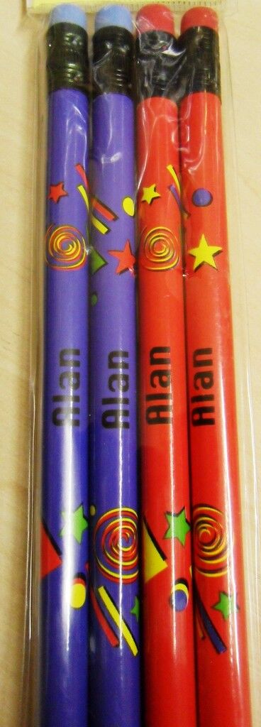 10 X Set of 4 Pack Boys Personalised Pencils with Rubber Kid Gift Child Name A-K