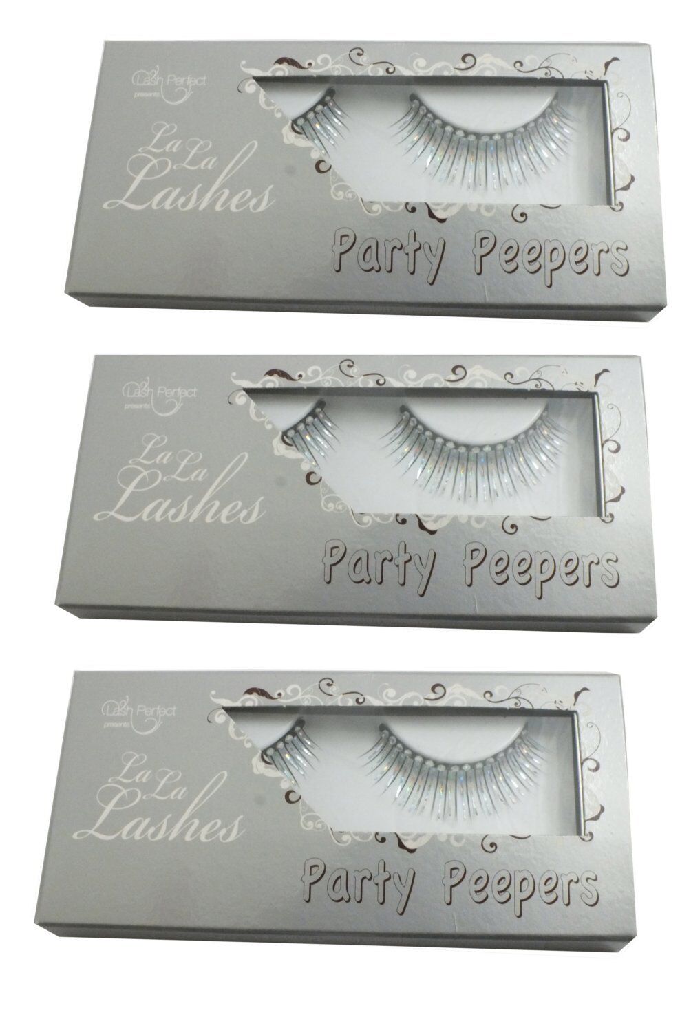 3x La La Perfect La La Lashes Party Peepers False Lashes Black and Silver, Black