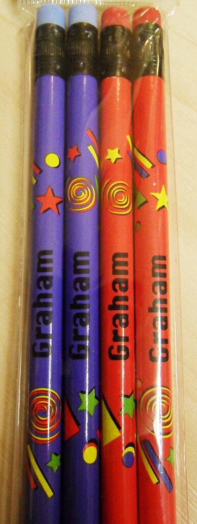 10 X Set of 4 Pack Boys Personalised Pencils with Rubber Kid Gift Child Name A-K