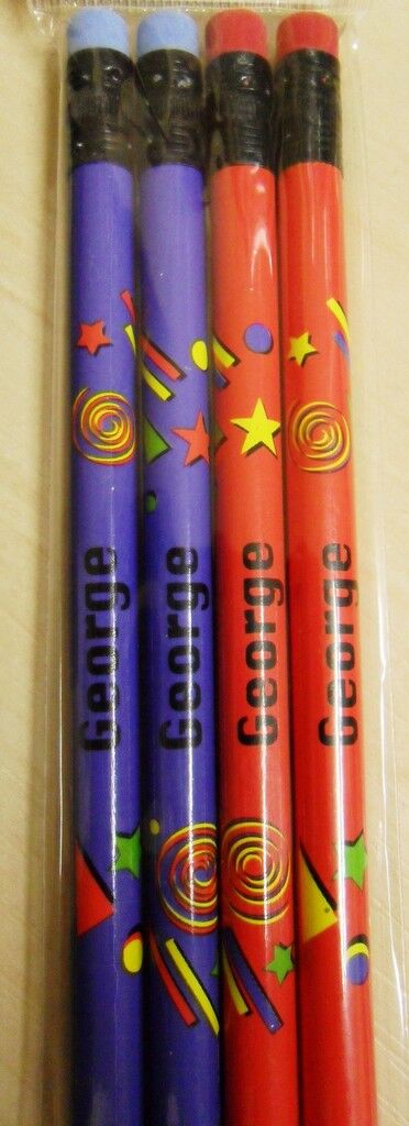 10 X Set of 4 Pack Boys Personalised Pencils with Rubber Kid Gift Child Name A-K