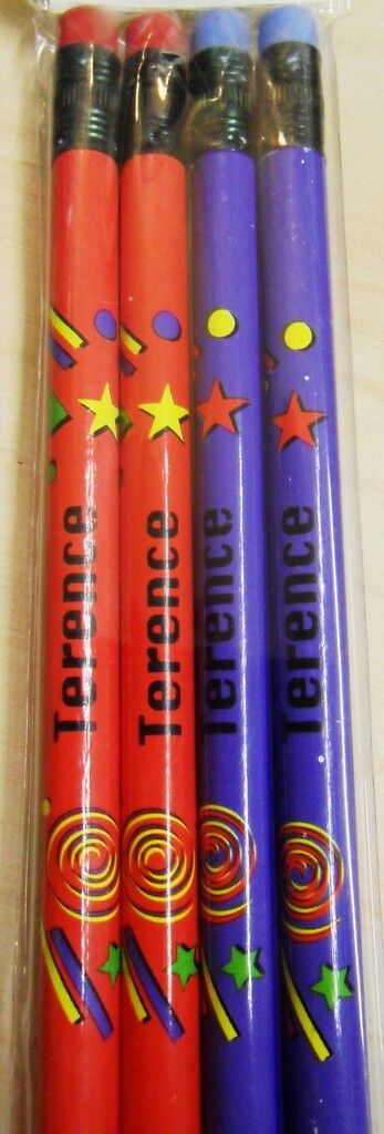 10 X Set of 4 Pack Boys Personalised Pencils with Rubber Kid Gift Child Name L-T