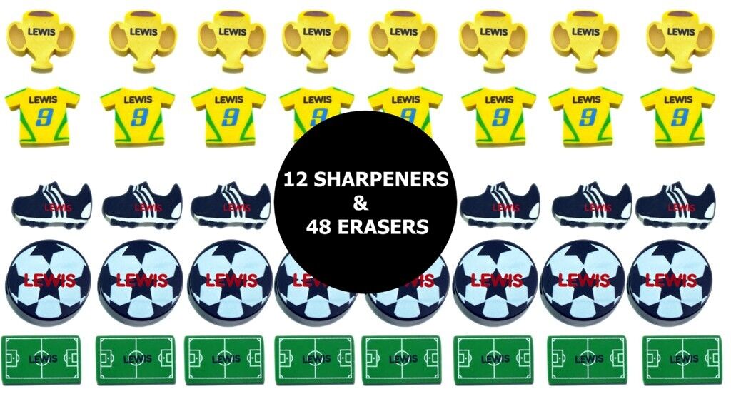 Boys Football Erasers and Pencil Sharpener Set Ideal for School Kids Exam
