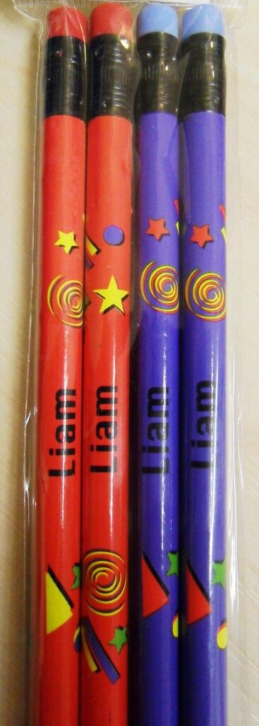 10 X Set of 4 Pack Boys Personalised Pencils with Rubber Kid Gift Child Name L-T