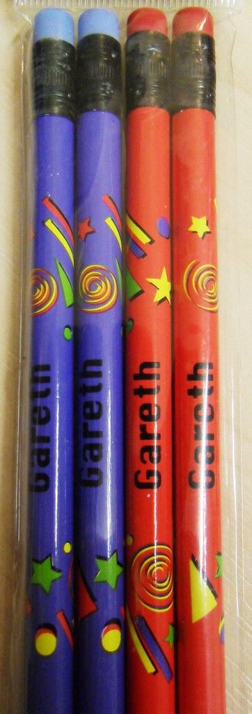 10 X Set of 4 Pack Boys Personalised Pencils with Rubber Kid Gift Child Name A-K